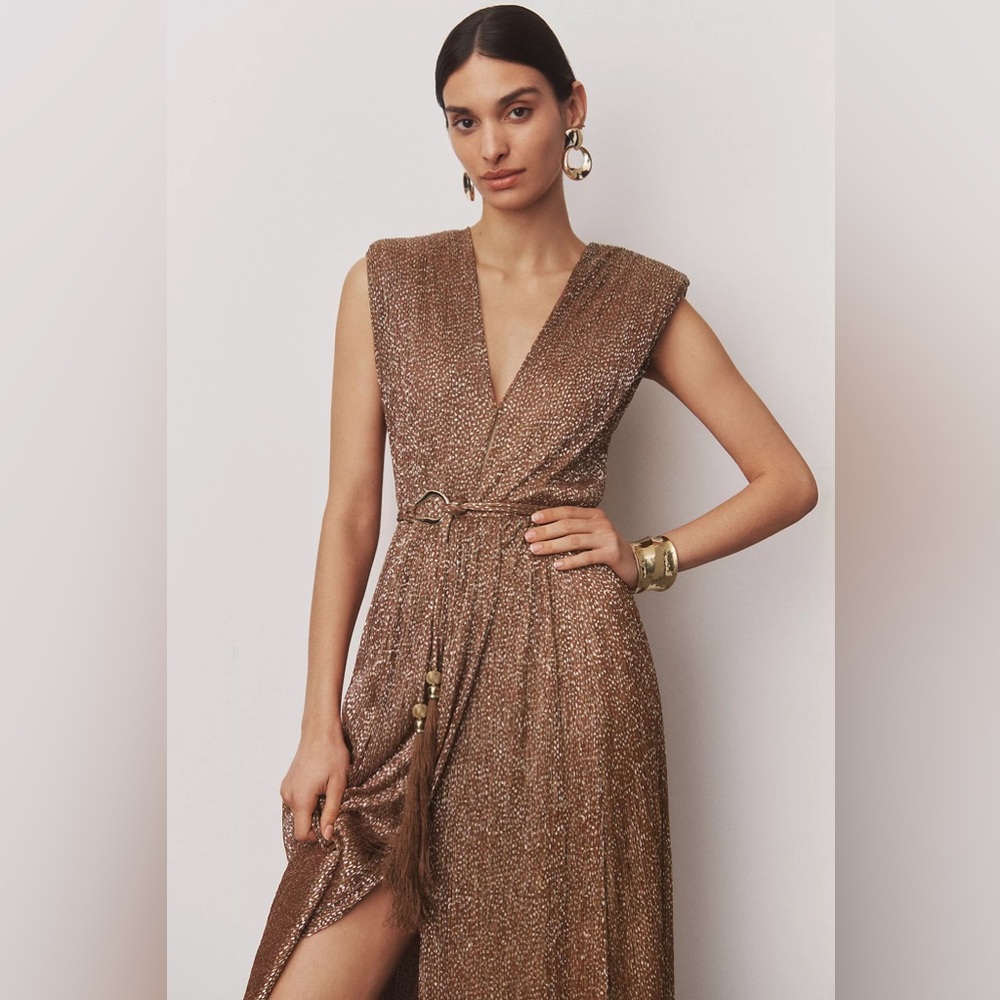 XL Anthropologie wedding guest bronze maxi dress worn once